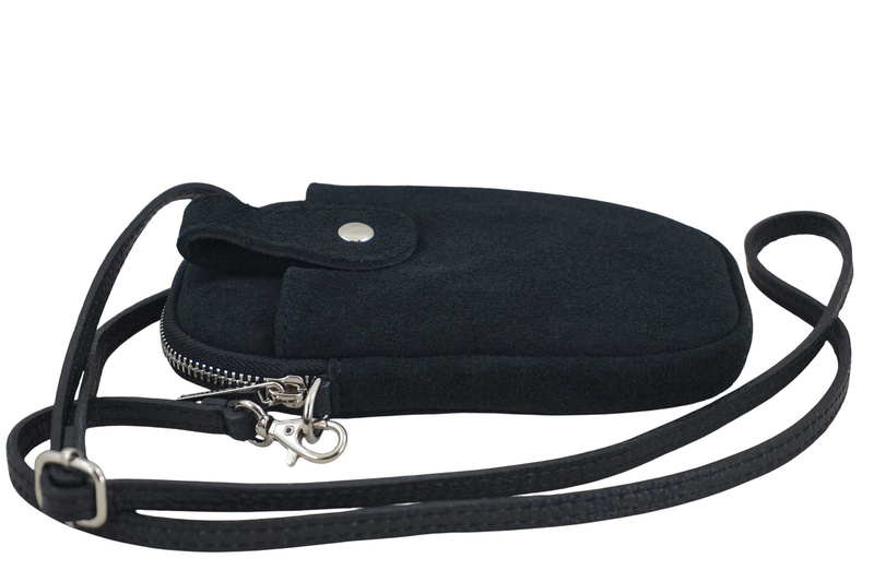 Etui na telefon ze skóry zamszowej - Czarne