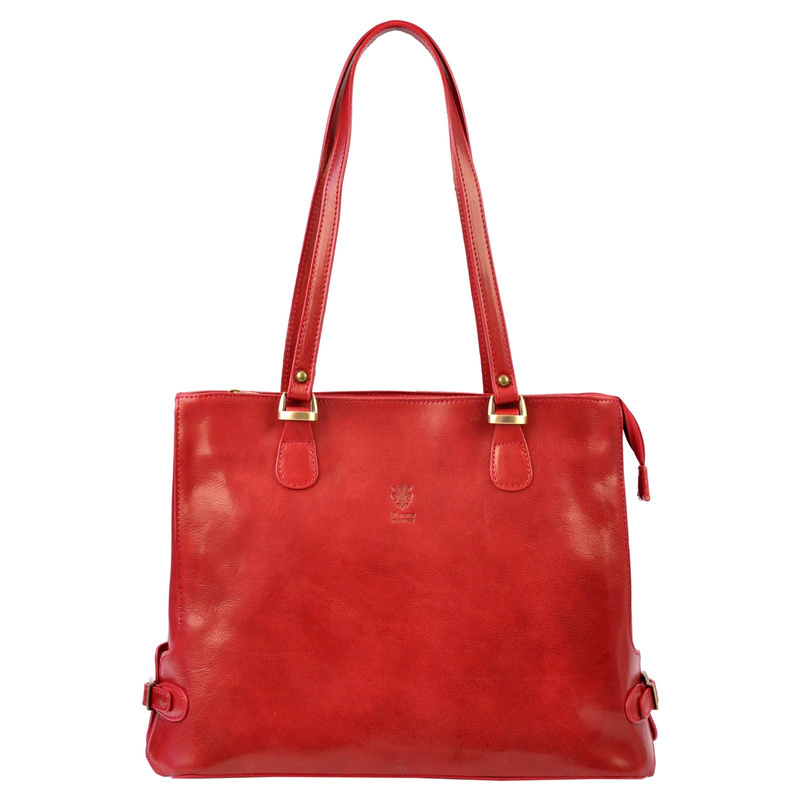 Skórzana elegancka shopperbag pojemna na ramię z kieszeniami Florence