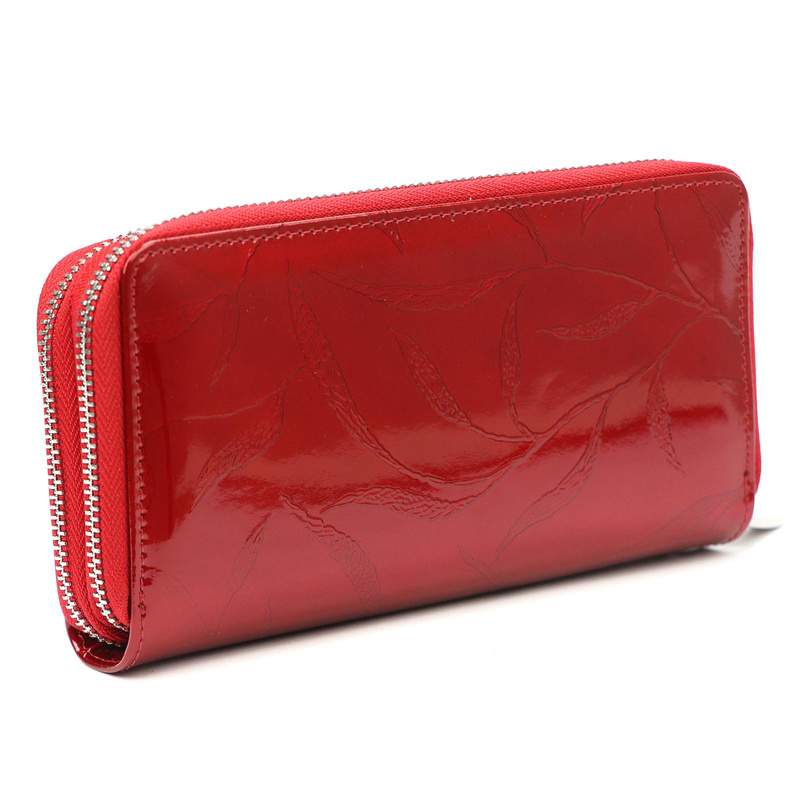 Pierre Cardin duży damski portfel skóra naturalna lakierowana roślinny wzór