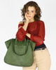 Torba damska pleciona shopper & shoulder leather bag - MARCO MAZZINI zielony militare