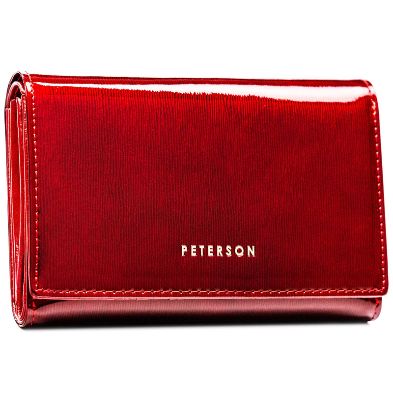 Lakierowany, czerwony portfel damski zamykany na zatrzask - Peterson