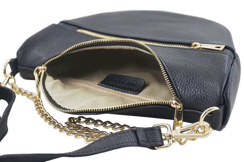 Pojemna torebka nerka z łańcuszkiem skórzana - Czarna