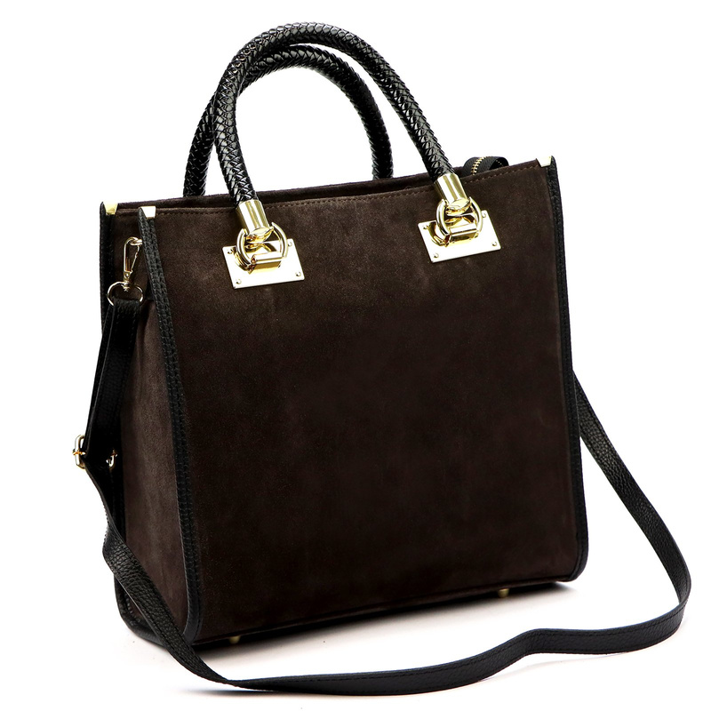 Vera Pelle damski kuferek skóra naturalna zamsz torebka na ramię z paskiem