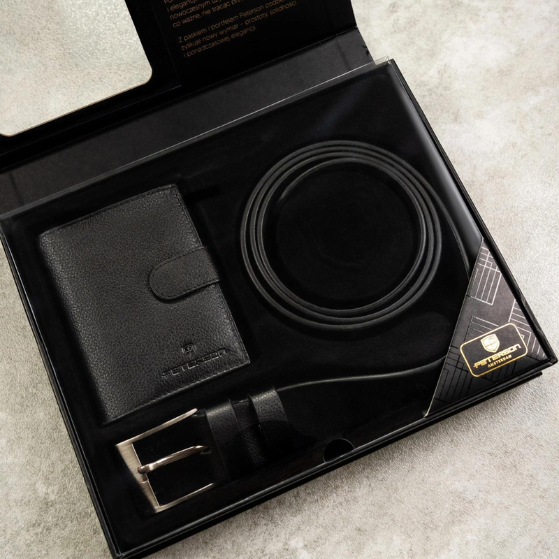 Meski zestaw prezentowy skóra naturalna Peterson PTN SET N4L-SPDM-BW BLACK