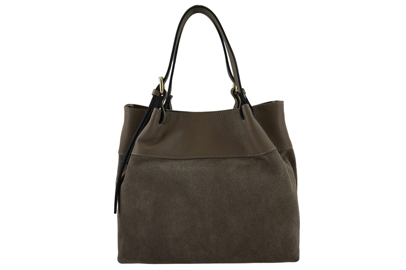 Elegancka torebka damska z naturalnego zamszu - Beżowa ciemna