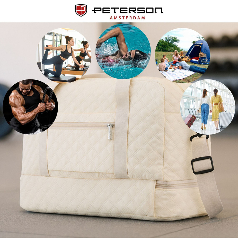 Sportowa, treningowa torba w beżowym kolorze wykonana z poliestru - Peterson