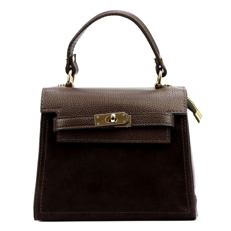 Vera Pelle mały damski kuferek skórzana torebka na ramię z paskiem