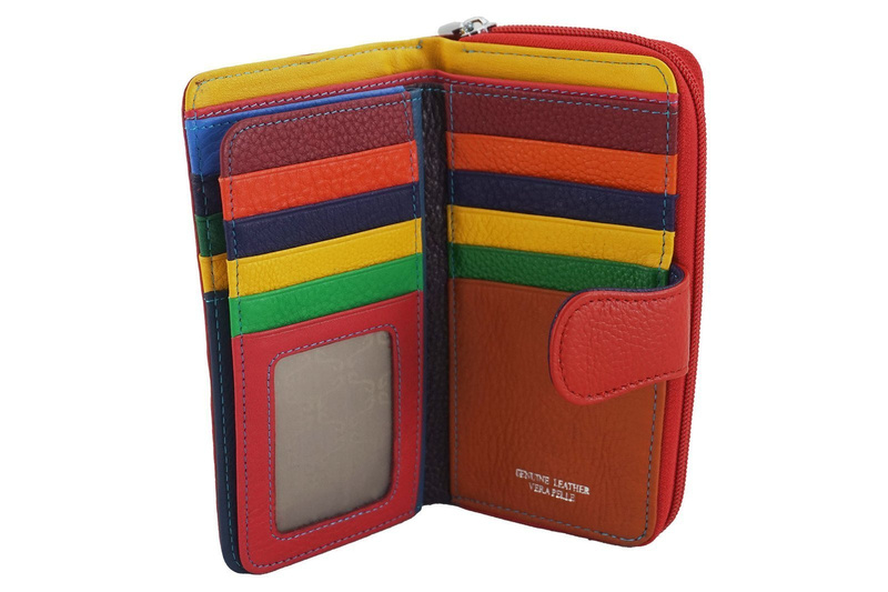 Kolorowy portfel skórzany damski - Czarny