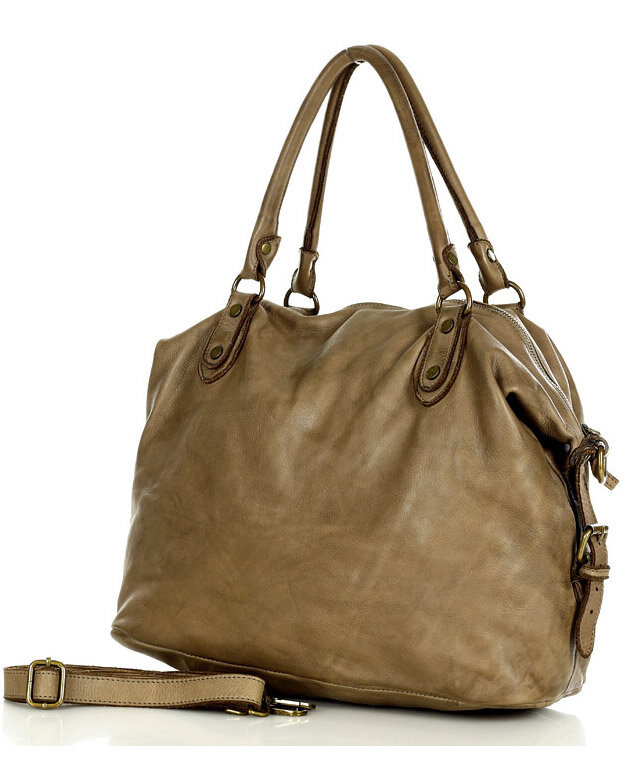 Torba biznesowa bowling retro bag skórzana - MARCO MAZZINI beżowa taupe