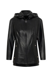 Kurtka skórzana damska "Mariola" zapinana na zamek z kapturem na suwak