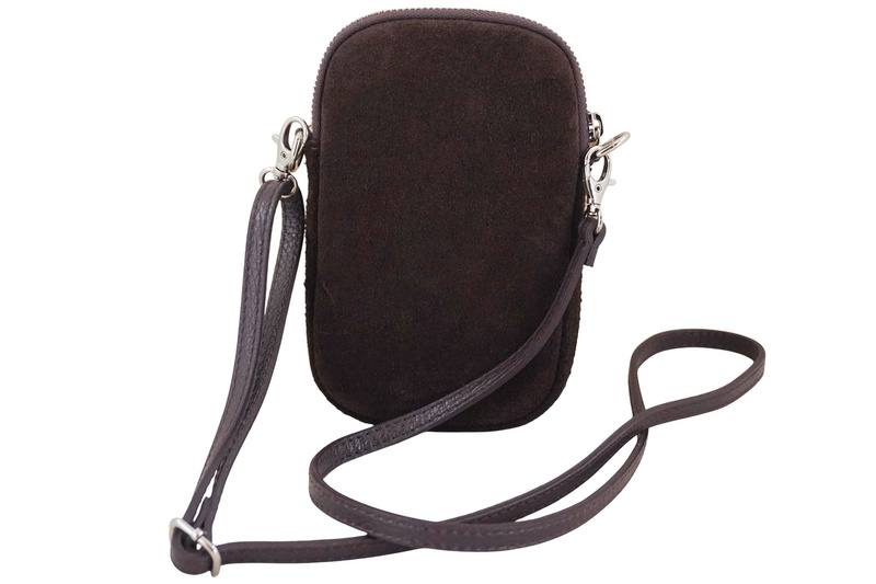 Etui na telefon ze skóry zamszowej - Brązowe ciemne