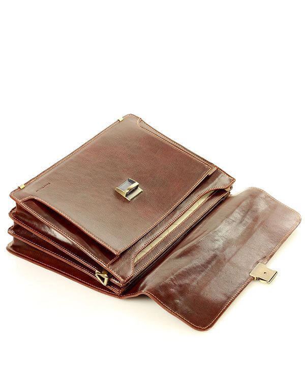 Teczka męska skórzana MARCO MAZZINI handmade  - ROBERTO Classic brązowa