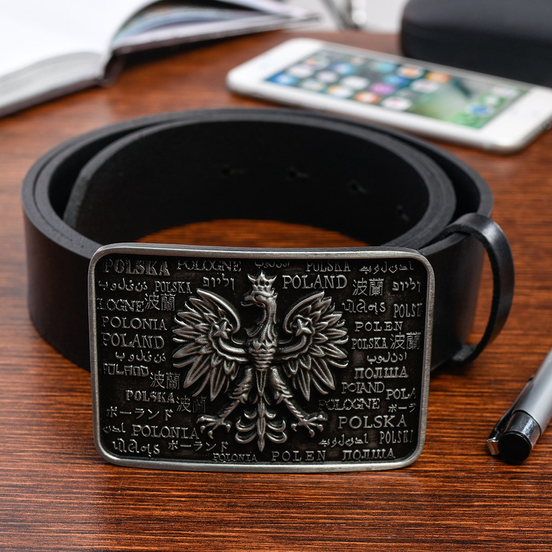 Skórzany pasek męski do spodni szeroki orzeł Beltimore W43 : Kolory - czarny, Rozmiar pasków - r.100-115 cm