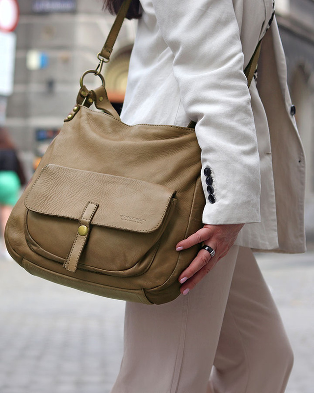 Torebka worek skóra naturalna hobo bag - MARCO MAZZINI beżowa