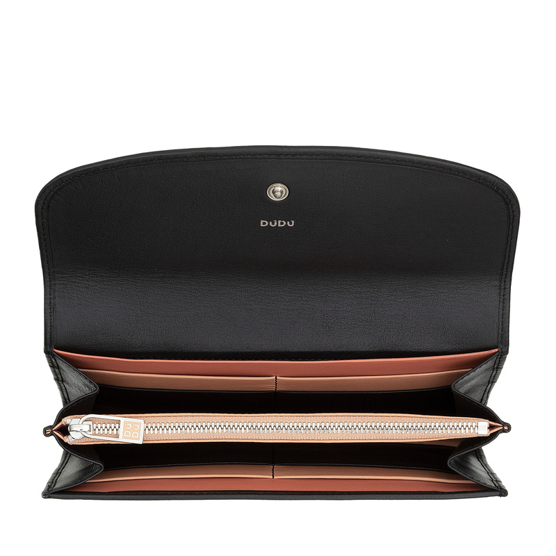 Dudu damska portmonetka skóra naturalna klasyczny podłużny portfel zatrzask