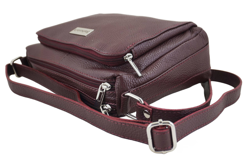 Listonoszka skórzana z kieszeniami - Bordowa