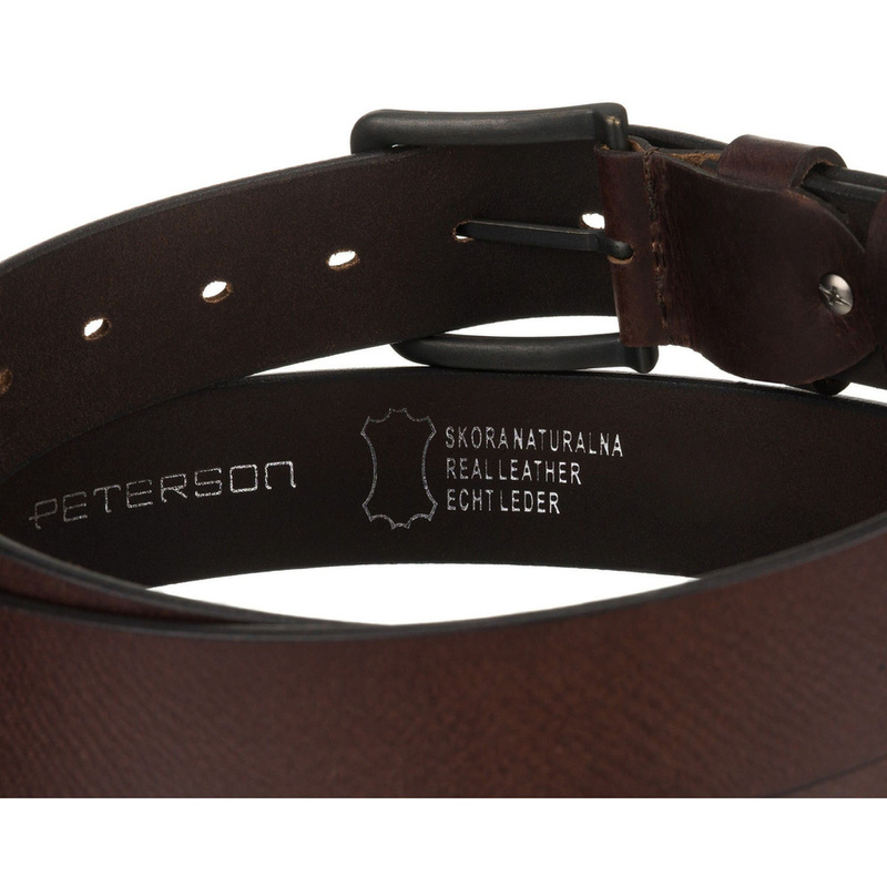 Brązowy pasek męski ze skóry naturalnej z klasyczną, bezniklową klamrą - Peterson
