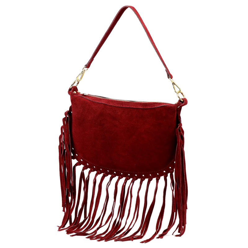 Luka Zamszowa damska listonoszka skórzana z frędzlami torebka na ramię