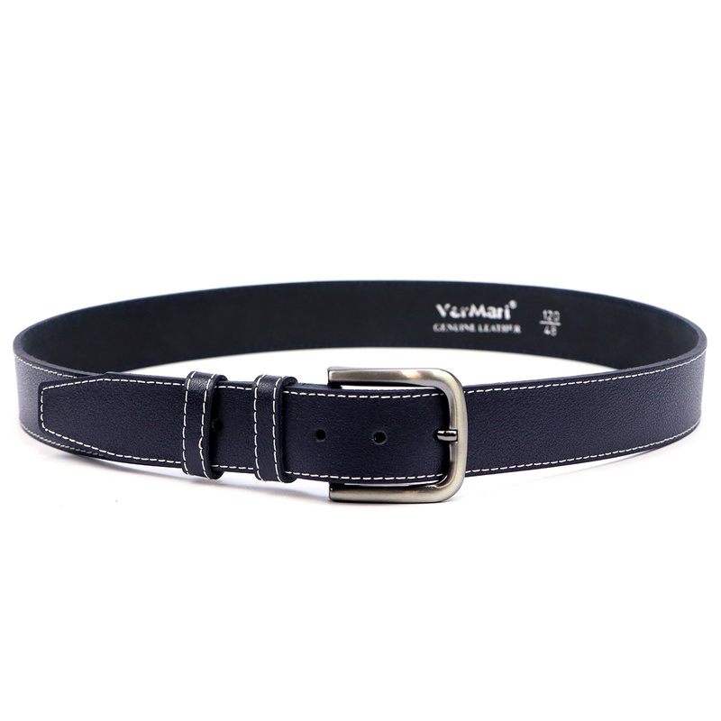 VerMari stylowy pasek do spodni skóra naturalna klasyczna srebrna klamra