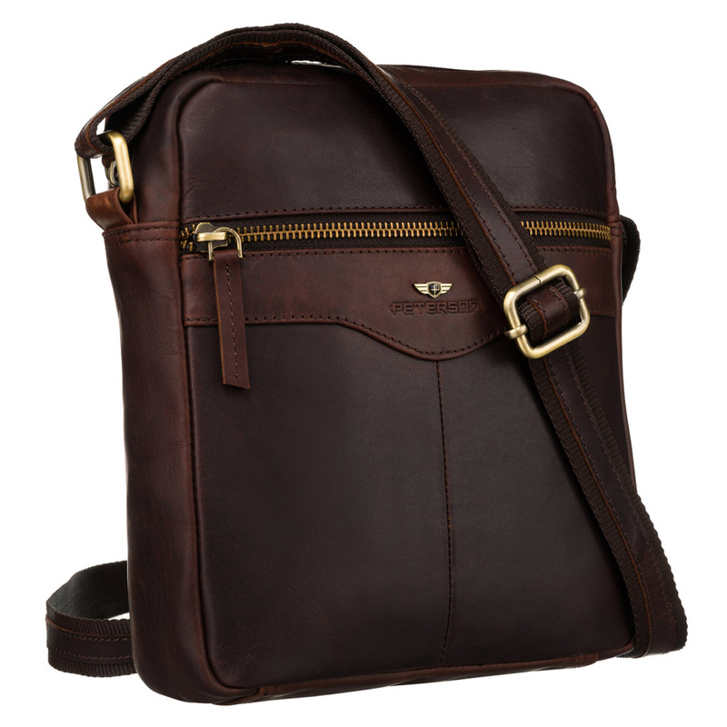 Skórzana, brązowa listonoszka męska z kieszonką - Peterson