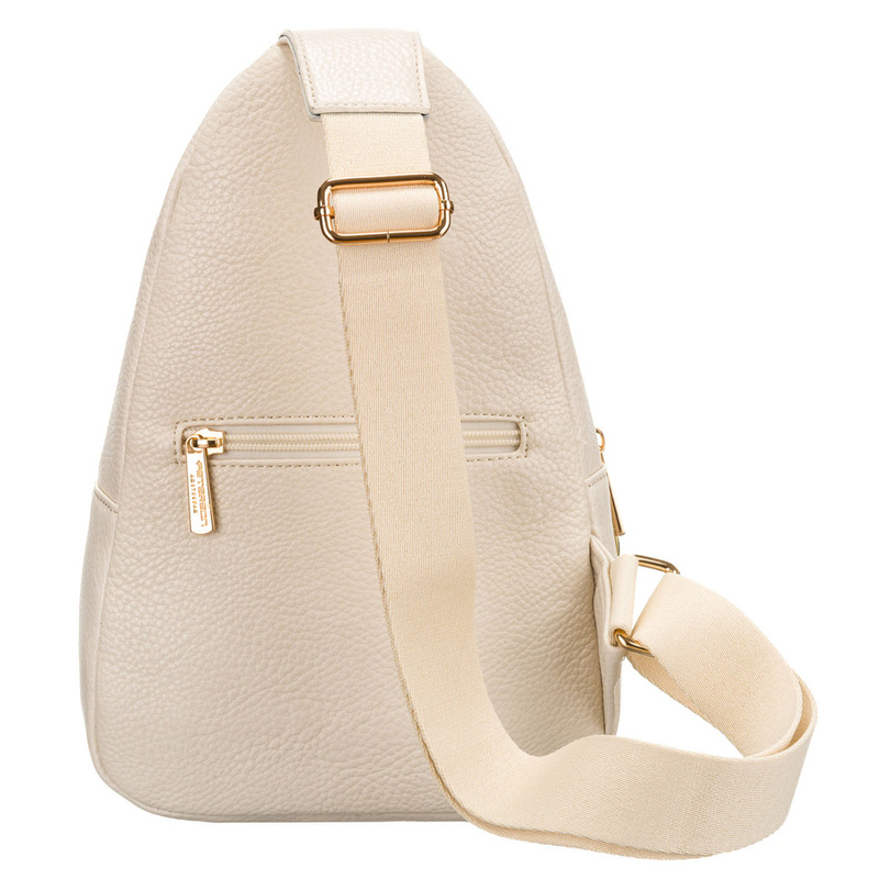 Beżowa saszetka damska z szerokim materiałowym paskiem crossbody plecak na jedno ramię eko skóra Peterson