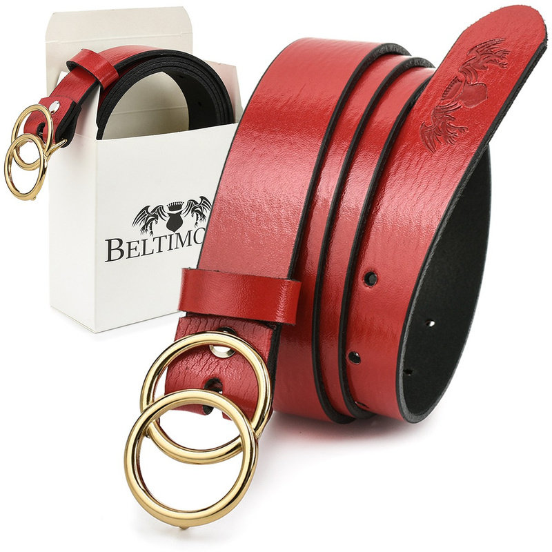 Beltimore skórzany damski pasek czerwony bezniklowy  3 cm A61 : Kolory - czerwony, Rozmiar pasków - r.110-125 cm