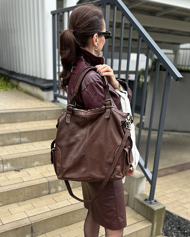 MARCO MAZZINI Miejska torba skórzana z regulowaną rączką old leather handmade czekoladowy brąz