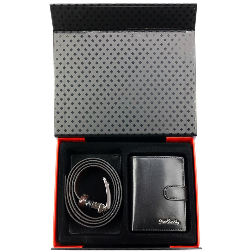 Pierre Cardin zestaw prezentowy skórzany męski portfel i pasek do spodni