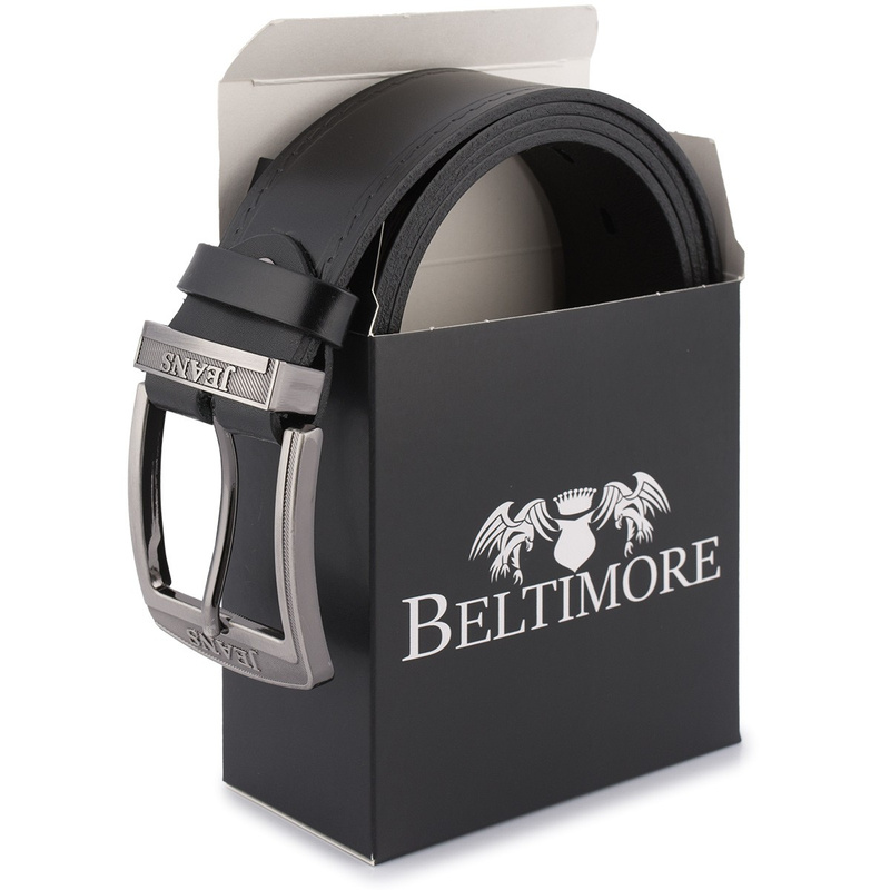 Pasek męski skórzany premium szeroki 4cm klasyczny czarny Beltimore Jeans E01 : Kolory - czarny, Rozmiar pasków - r.115-130 cm