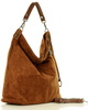Torebka skórzana ponadczasowy design worek na ramię XL hobo leather bag - MARCO MAZZINI nubuk brąz migdałowy