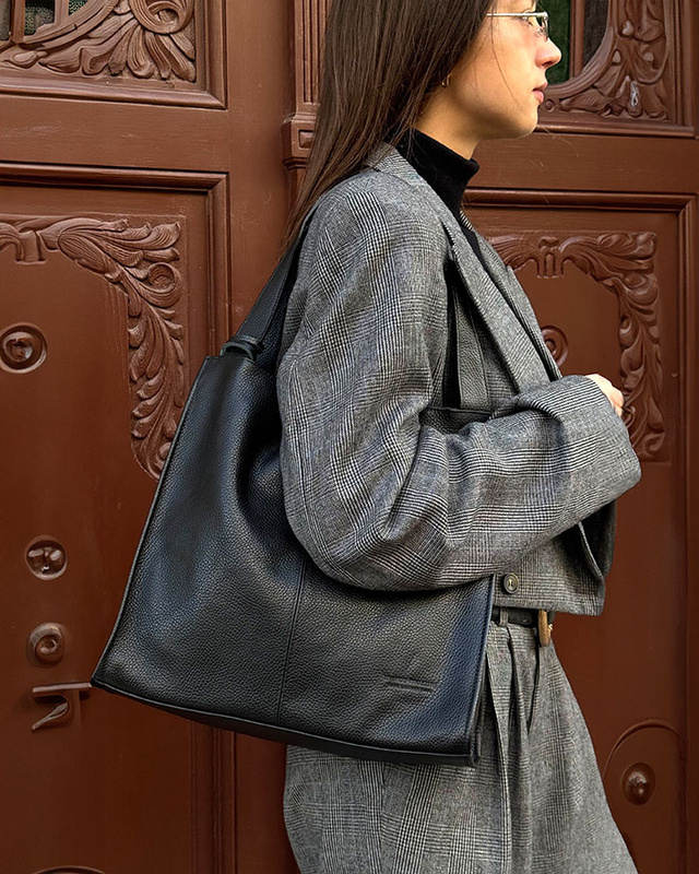 Modna torebka damska skórzany shopper bag - MARCO MAZZINI Portofino Max czarny