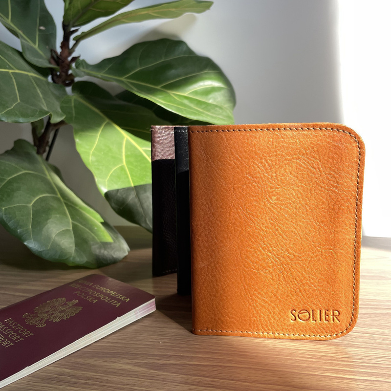 Camel skórzane portfel etui na paszport SOLIER SW07A