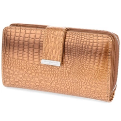 Złoty skórzany portfel damski lakierowany duży poziomy elegancki Jennifer Jones E72
