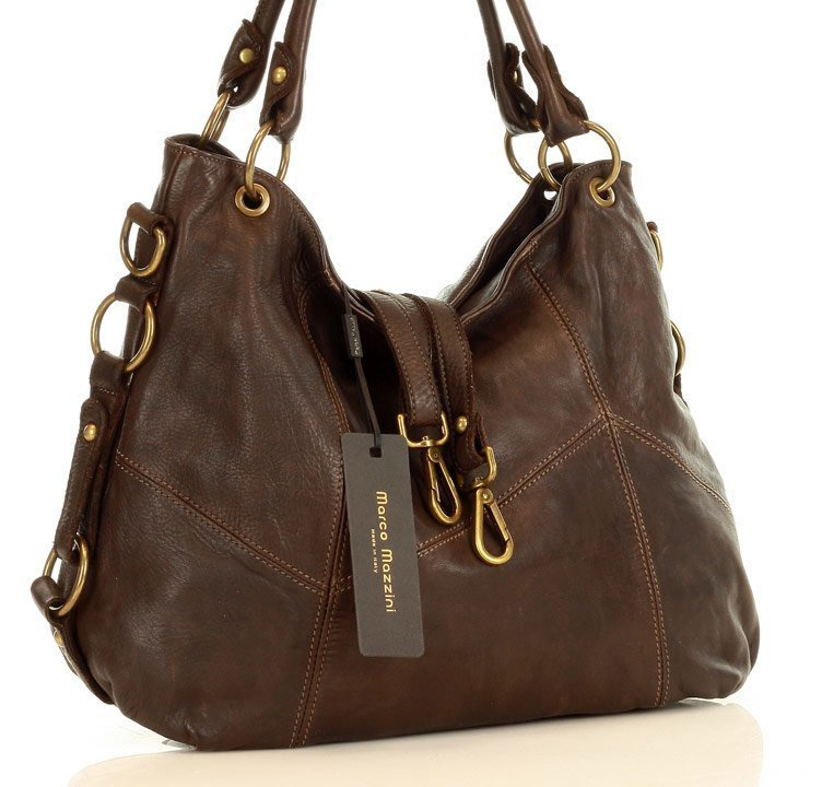 MARCO MAZZINI Miejska torebka skórzana na ramię city sholder handmade bag brąz caffe