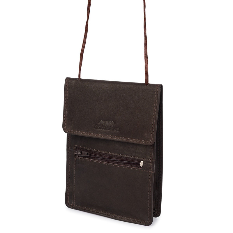 ETUI saszetka PASZPORTÓWKA na szyję dokumenty skórzana podróżna ciemny brąz Beltimore D78