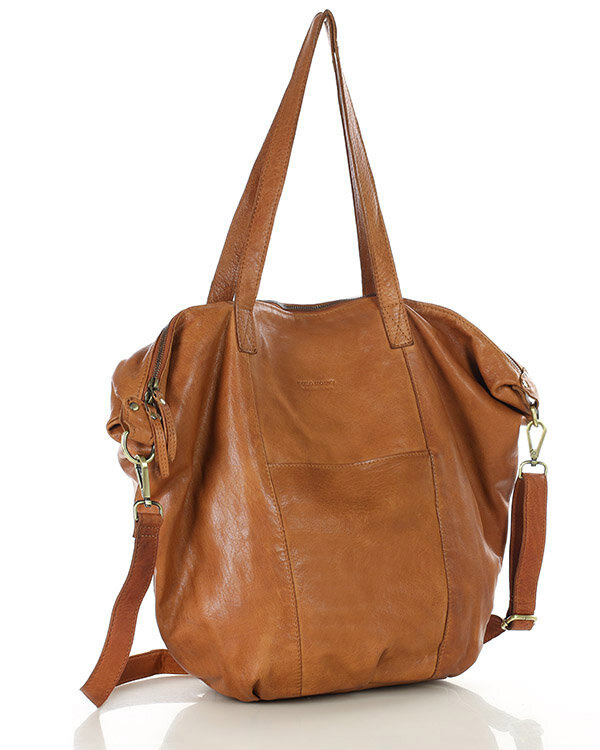 Torba damska skórzana shopper z kieszeniami - It bag MARCO MAZZINI brąz camel