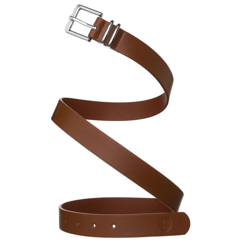 Uniwersalny pasek damski ze skóry ekologicznej w brązowym kolorze ze srebrną klamrą - Peterson