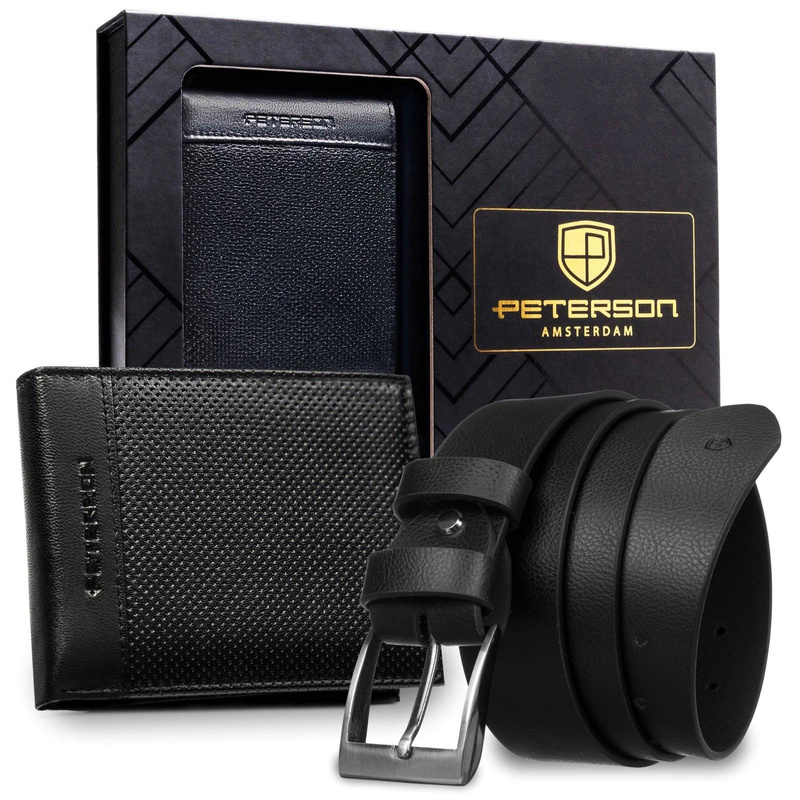 Meski zestaw prezentowy skóra naturalna Peterson PTN N992-DOT BLACK
