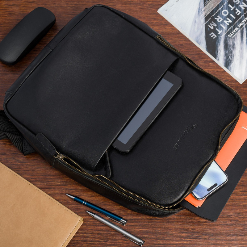 Plecak skórzany na laptopa 15,6 biznesowy duży A4 pojemny czarny premium Beltimore N05