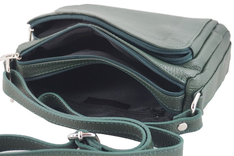 Listonoszka skórzana z kieszeniami - Różowa pudrowa