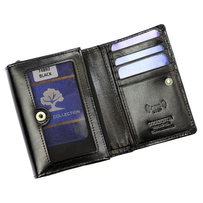 Mały damski portfel skórzany zgrabny Luxury z RFID