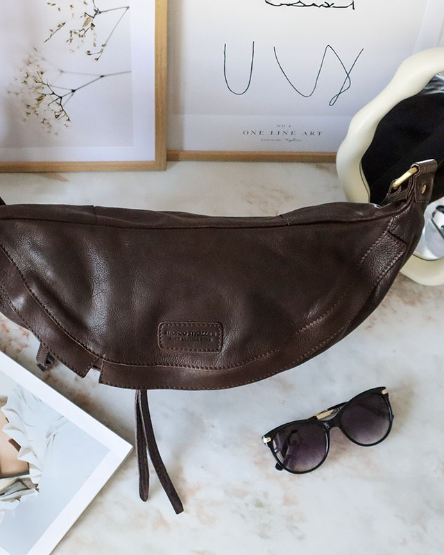 Duża nerka skórzana torebka przez ramię półksiężyc - MARCO MAZZINI ciemny brąz