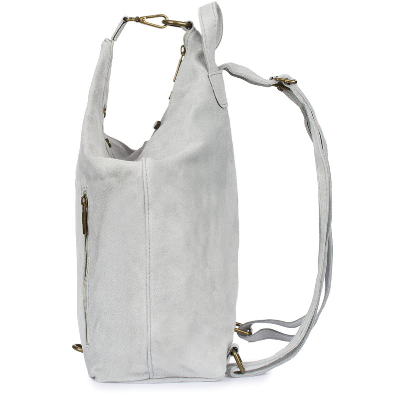 Jasnoszary Włoski Stylowy Plecak Damski Skórzany Zamsz A4 W14