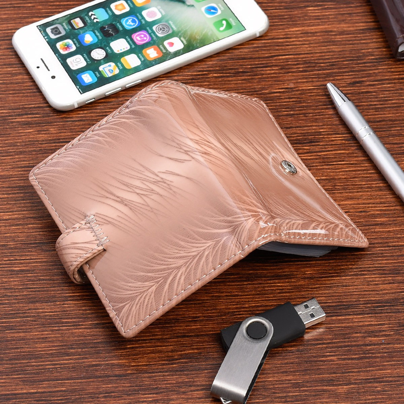 Etui skórzane na dokumenty karty okładka skóra naturalna wizytownik beżowy w piórka M32