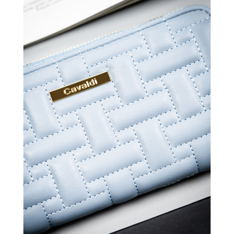 Niebieski portfel damski ze skóry ekologicznej zamykany suwakiem - 4U Cavaldi