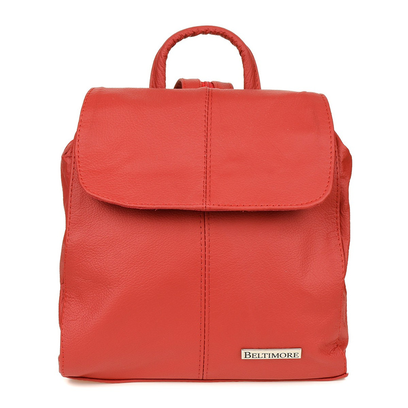 plecak SKÓRZANY damski mały B5 z klapą czerwony S41