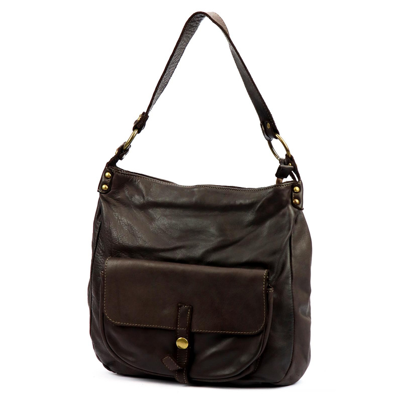 Skórzana damska torebka na ramię z kieszeniami z dopinanym paskiem VS