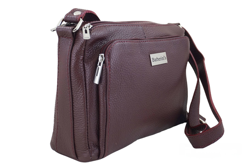 Listonoszka skórzana z kieszeniami - Bordowa