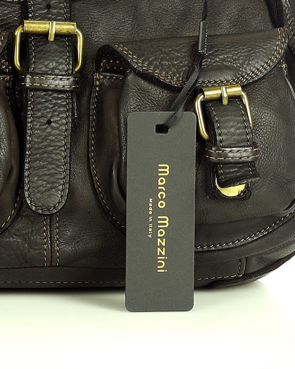 MARCO MAZZINI Skórzana torebka listonoszka z kieszeniami safari handmade bag czarna