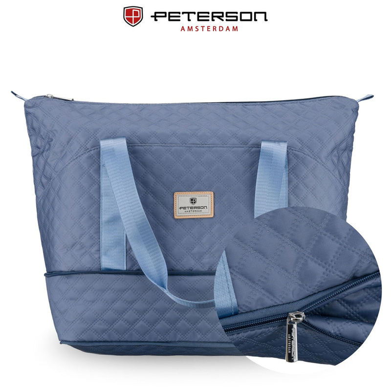 Treningowa torba wykonana z poliestru w niebieskim kolorze, wyposażona w uchwyt na walizkę - Peterson